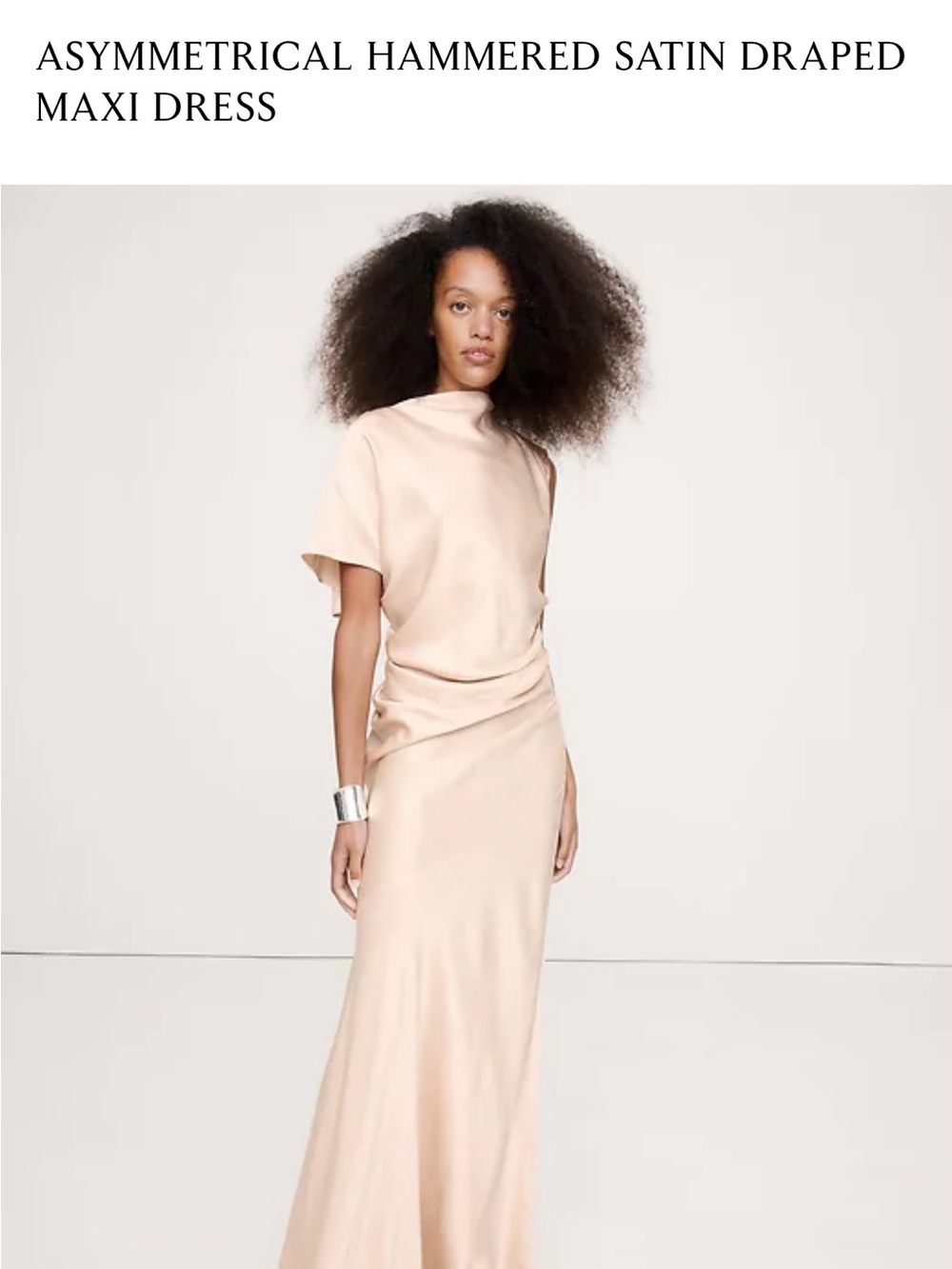 Asymmetrical Hammered Satin Draped Maxi Dress in Apricot